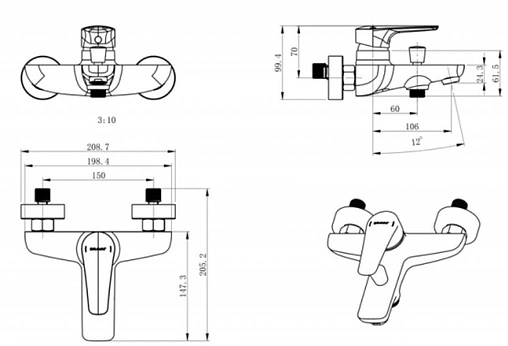Смеситель для ванны Bravat Arden хром F6351385CP-01-RUS Смеситель для ванны Bravat Arden хром F6351385CP-01-RUS