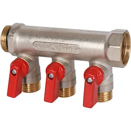 Коллектор запорный проходной 3 отвода красный ¾&quot;в/н x ½&quot;н Stout SMB 6210 341203