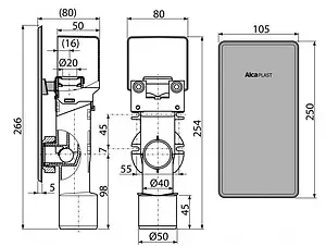 Сифон для сбора конденсата под штукатурку AlcaPlast AKS4, 2