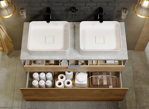 Тумба-умывальник подвесная Aqwella Mobi 120 белый/дуб балтийский MOB0112W+MOB0712DB+641945+641945