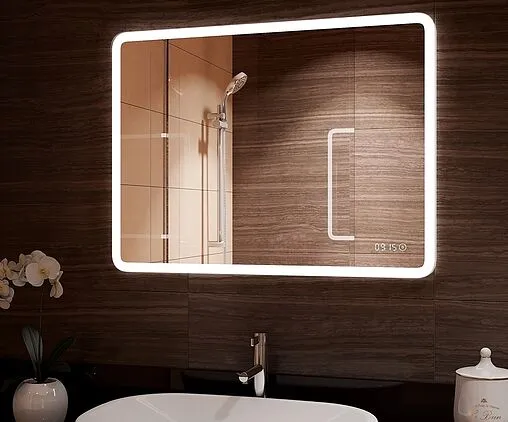 Зеркало с подсветкой Continent Demure Led 120x70 с часами (слева) белый ЗЛП875