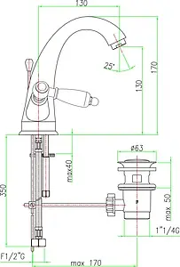Смеситель для раковины Fiore Coloniale хром 02CR0623, 2