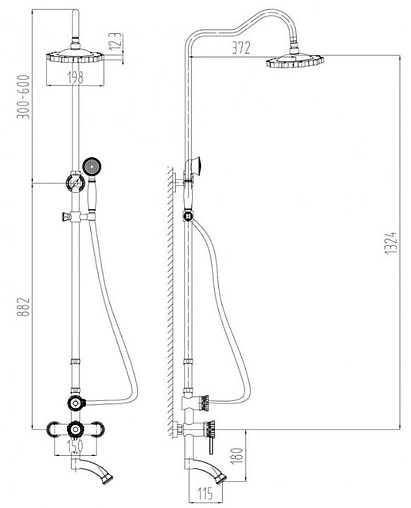 Душевая система со смесителем для ванны Lemark Jasmine бронза LM6662B