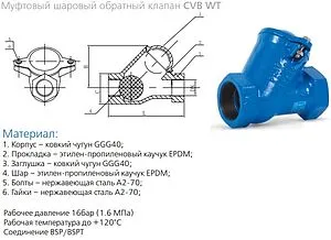Клапан обратный шаровый 2½"в x 2½"в Ру16 Water Technics CVB WT SKL100901065 Клапан обратный шаровый 2½"в x 2½"в Ру16 Water Technics CVB WT SKL100901065, 3