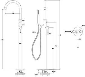 Смеситель для ванны напольный WHITECROSS Y black чёрный матовый Y1233BL Смеситель для ванны напольный WHITECROSS Y black чёрный матовый Y1233BL, 2