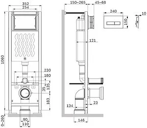 Инсталляция для подвесного унитаза Set 4 в 1 Am.Pm ErgoFit I012711.0351 с кнопкой хром глянцевый Инсталляция для подвесного унитаза Set 4 в 1 Am.Pm ErgoFit I012711.0351 с кнопкой хром глянцевый, 2