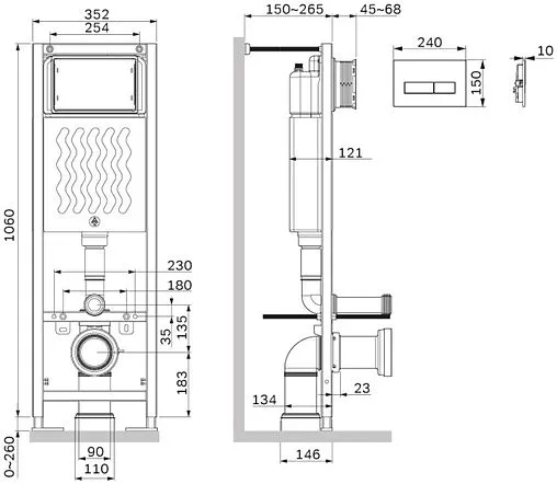 Инсталляция для подвесного унитаза Set 4 в 1 Am.Pm ErgoFit I012711.0351 с кнопкой хром глянцевый