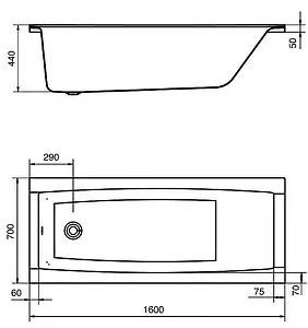 Ванна акриловая Santek Санторини 160x70 1WH302494 Ванна акриловая Santek Санторини 160x70 1WH302494, 2
