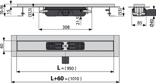 Лоток душевой 950мм h=55мм 0.53л/сек AlcaPlast APZ101-950 Low Лоток душевой 950мм h=55мм 0.53л/сек AlcaPlast APZ101-950 Low