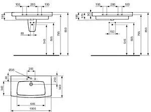 Раковина Ideal Standard Ventuno 100 белый T002301, 2
