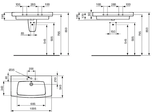 Раковина Ideal Standard Ventuno 100 белый T002301 Раковина Ideal Standard Ventuno 100 белый T002301
