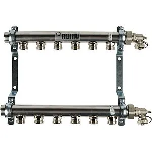 Группа коллекторная распределительная 6 отводов 1"н/н x ¾"ек Rehau HLV 11102081001 Группа коллекторная распределительная 6 отводов 1"н/н x ¾"ек Rehau HLV 11102081001, 1