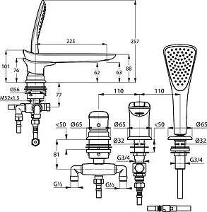 Смеситель на борт ванны на 3 отверстия Kludi Ambienta хром 534470575 Смеситель на борт ванны на 3 отверстия Kludi Ambienta хром 534470575, 2