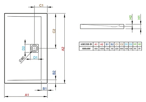 Поддон для душа Radaway Argos D90x100 4AD910-01
