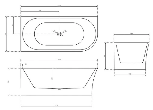 Ванна акриловая Abber 170x78 L AB9257-1.7 L