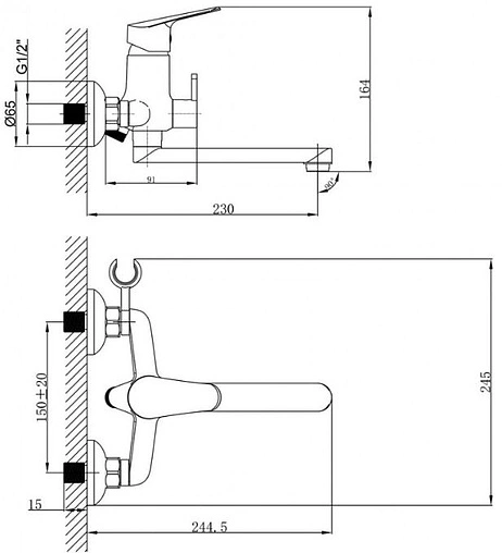 Смеситель для ванны с длинным изливом Lemark Partner хром LM6513C