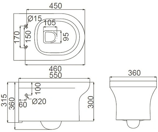 Унитаз подвесной безободковый Creo Ceramique Archi белый AR1100R+RE1001T