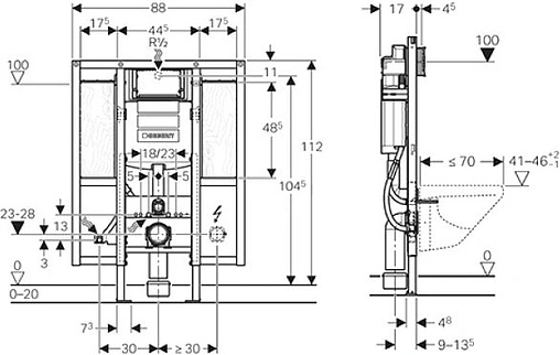 Инсталляция для подвесного унитаза для лиц с ограниченными возможностями Geberit Duofix Sigma 12 111.375.00.5