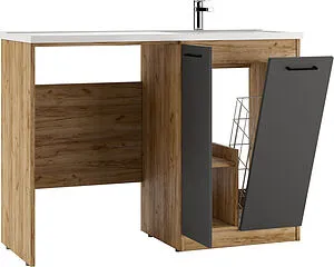 Тумба под умывальник напольный, над стиральной машиной Домино Craft 120 графит/дуб вотан DCr2214T, 4