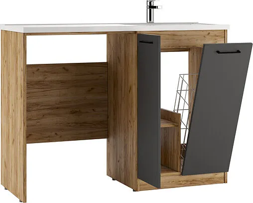 Тумба под умывальник напольный, над стиральной машиной Домино Craft 120 графит/дуб вотан DCr2214T