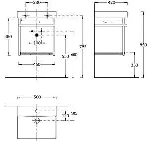 Консоль с умывальником подвесная Kerama Marazzi Pro 50 чёрный PRO.50.02\BLK.M+PROR.wb.50+PRO.sh.50\WHT.M, 2