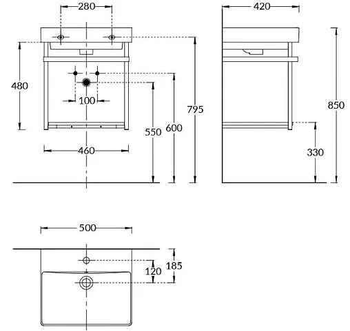 Консоль с умывальником подвесная Kerama Marazzi Pro 50 чёрный PRO.50.02\BLK.M+PROR.wb.50+PRO.sh.50\WHT.M