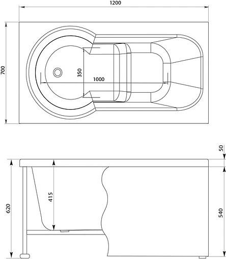 Ванна акриловая Aquanet Largo 120x70 00203990