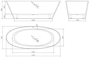 Ванна отдельностоящая из искусственного камня Esse Moorea 175.5x78.5 белый EMOO1750 Ванна отдельностоящая из искусственного камня Esse Moorea 175.5x78.5 белый EMOO1750, 2