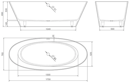 Ванна отдельностоящая из искусственного камня Esse Moorea 175.5x78.5 белый EMOO1750