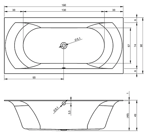 Ванна акриловая Riho LINARES 190x90 B143001005