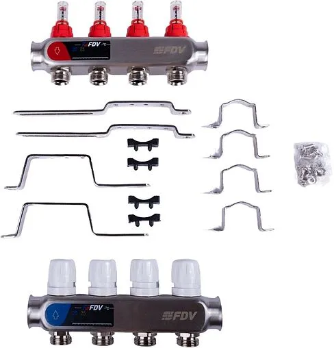 Группа коллекторная с расходомерами 4 отвода 1&quot;в/в x ¾&quot;ек FDV S1101A-¼