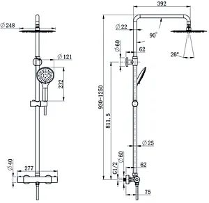 Душевая система с термостатом для душа Cersanit Brasko black чёрный матовый 63112 Душевая система с термостатом для душа Cersanit Brasko black чёрный матовый 63112, 2