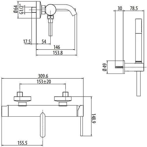 Смеситель для ванны Gattoni Circle Two хром 9100/91C0 Смеситель для ванны Gattoni Circle Two хром 9100/91C0
