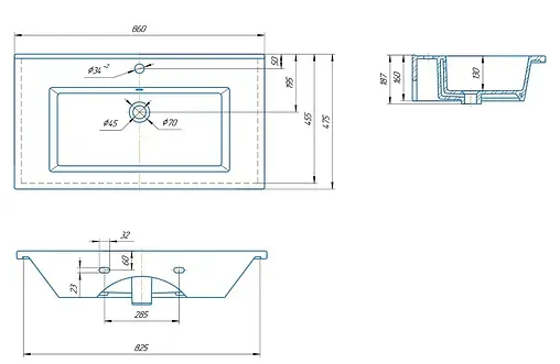 Раковина Kirovit Оскар 85 белый 4640021062227
