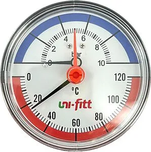 Термоманометр радиальный Uni-fitt 80мм 10 бар 120°С ½&quot; 311D3442, 1