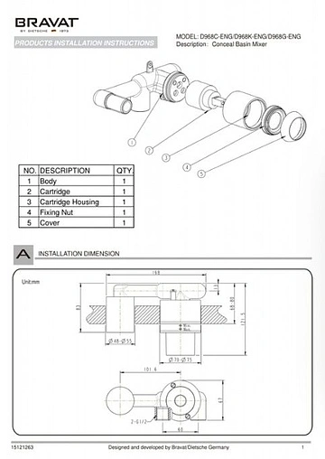 Скрытая часть смесителя для раковины Bravat Built-in D968K-ENG
