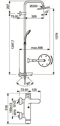 Душевая система со смесителем для ванны Ideal Standard IdealRain Eco хром B1377AA