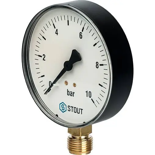 Манометр радиальный Stout 100мм 10 бар ½&quot; SIM-0010-101015