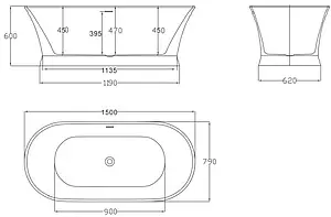 Ванна акриловая отдельностоящая BelBagno 150x79 BB402-1500-790, 2