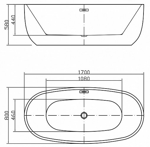 Ванна акриловая отдельностоящая Swedbe Vita 170x80 8815