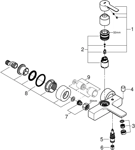 Смеситель для ванны Grohe Lineare полированная сталь 33849DC1 Смеситель для ванны Grohe Lineare полированная сталь 33849DC1, 3