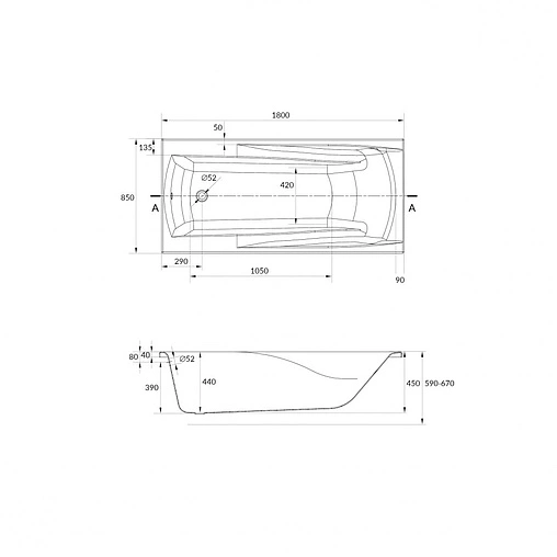 Ванна акриловая Cersanit Zen 180x85 P-WP-ZEN*180NL