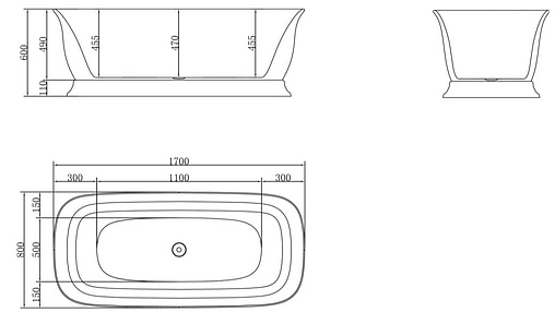 Ванна акриловая отдельностоящая BelBagno 170x80 BB400-1700-800