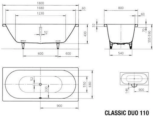 Ванна стальная Kaldewei Classic Duo 180x80 mod. 110 anti-slip (полный)+easy-clean белый 291034013001