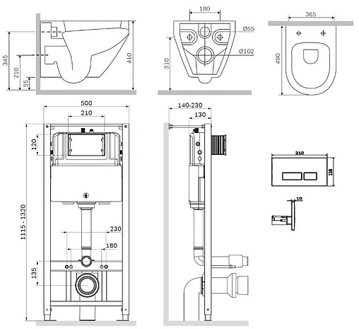 Комплект 6 в 1 Am.Pm Spirit 2.0 IS47051.701738 с кнопкой хром глянцевый