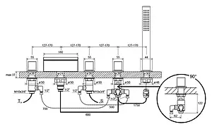 Смеситель на борт ванны на 5 отверстий Ravak WF 025.00 хром X070060 Смеситель на борт ванны на 5 отверстий Ravak WF 025.00 хром X070060, 2