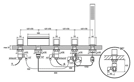 Смеситель на борт ванны на 5 отверстий Ravak WF 025.00 хром X070060 Смеситель на борт ванны на 5 отверстий Ravak WF 025.00 хром X070060