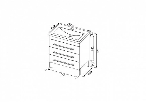 Тумба под умывальник напольная Aquanet Верона N 75 чёрный 00186288