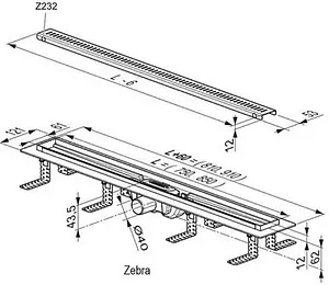 Лоток душевой Set 950мм h=62мм 0.3л/сек Ravak Zebra X01391, 2