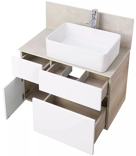 Тумба-умывальник подвесная Aquaton Мишель 80 белый/дуб эндгрейн 1A244501MIX40+